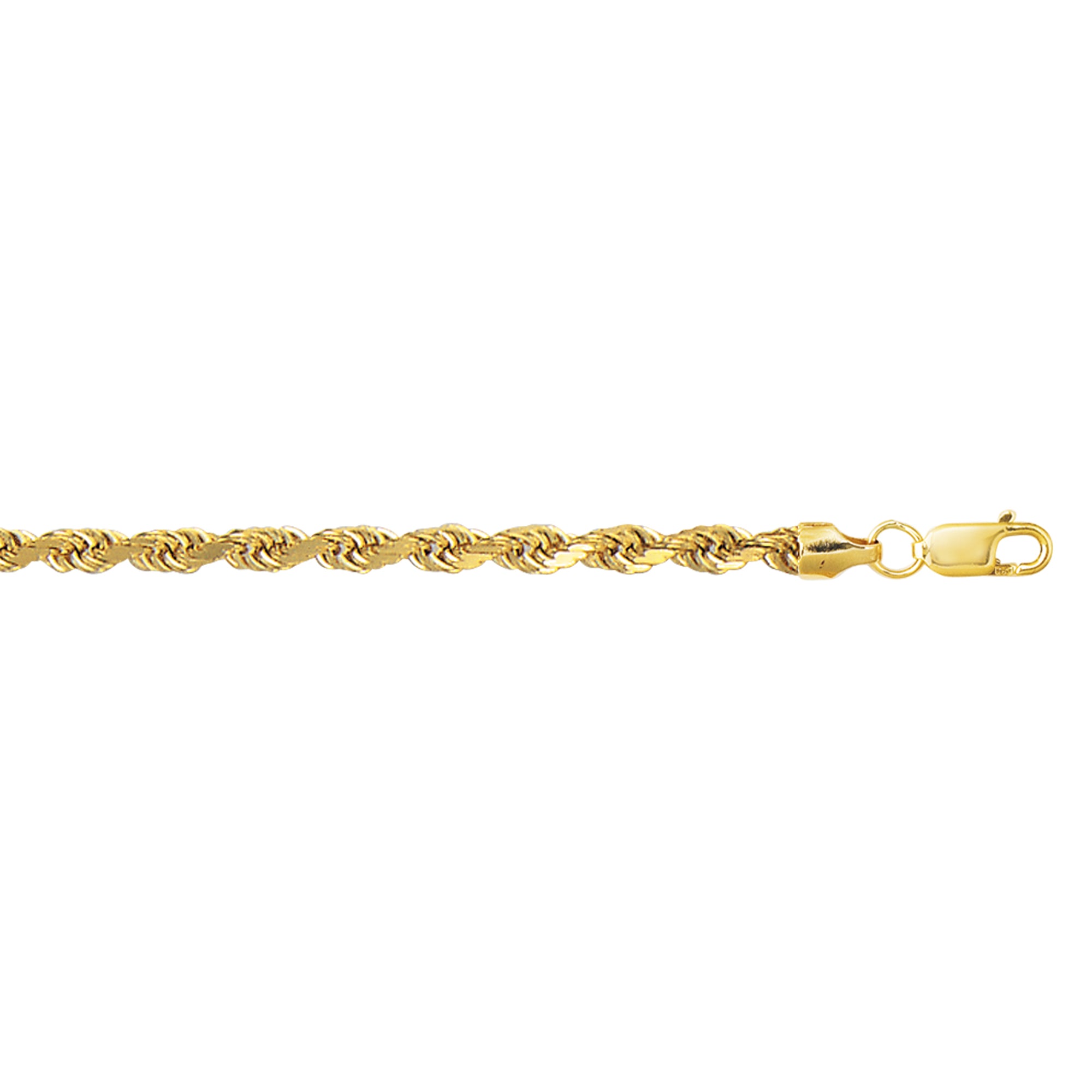 10K Yellow Gold 4.0mm Diamond Cut Lite Rope 24" Chain with Lobster Lock