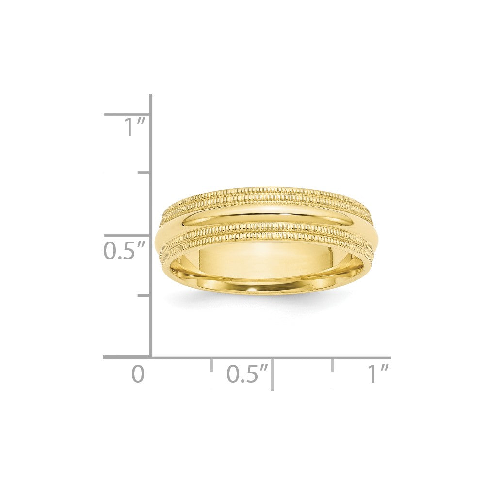 10k Yellow Gold 6mm Double Milgrain Comfort Fit Wedding Band Size 7.5