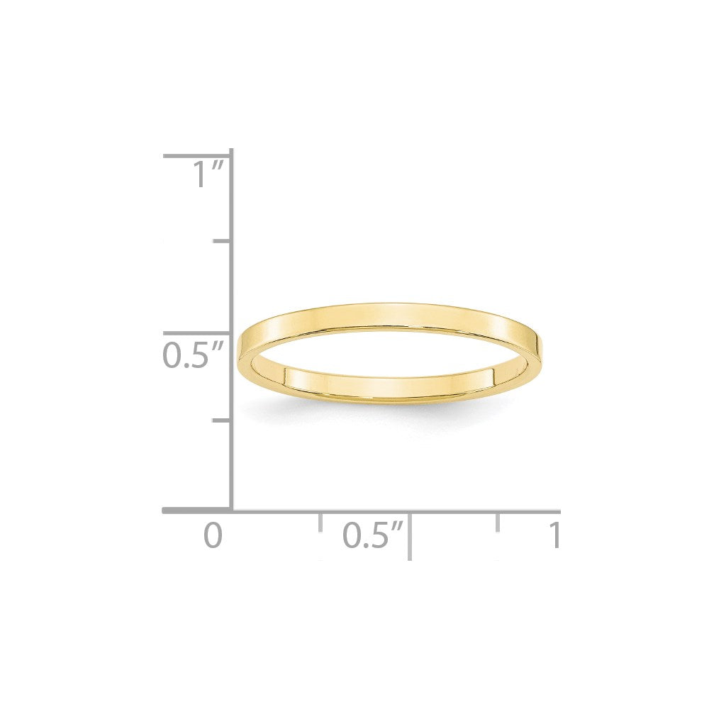 10k Yellow Gold 2mm Lightweight Flat Wedding Band Size 11