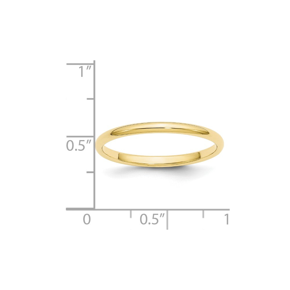 10k Yellow Gold 2mm Half Round Wedding Band Size 6