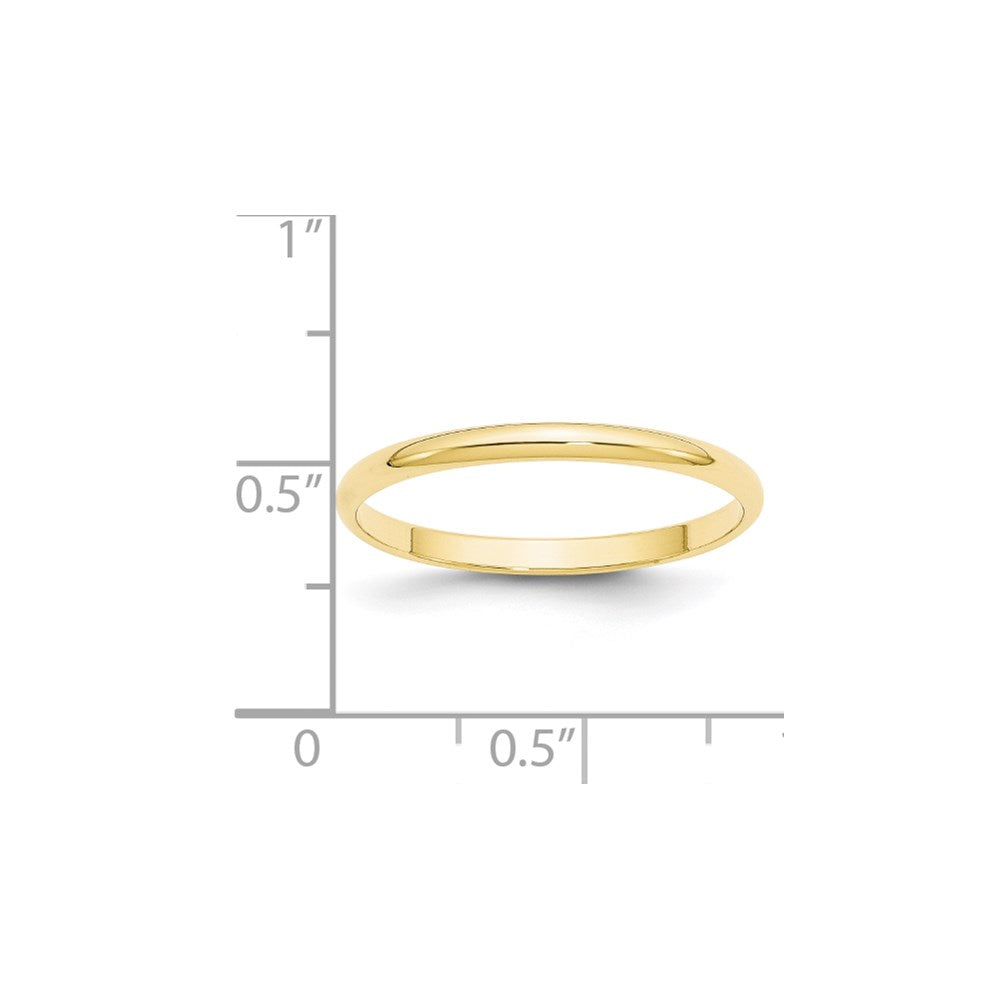 10k Yellow Gold 2mm Lightweight Half Round Wedding Band Size 10