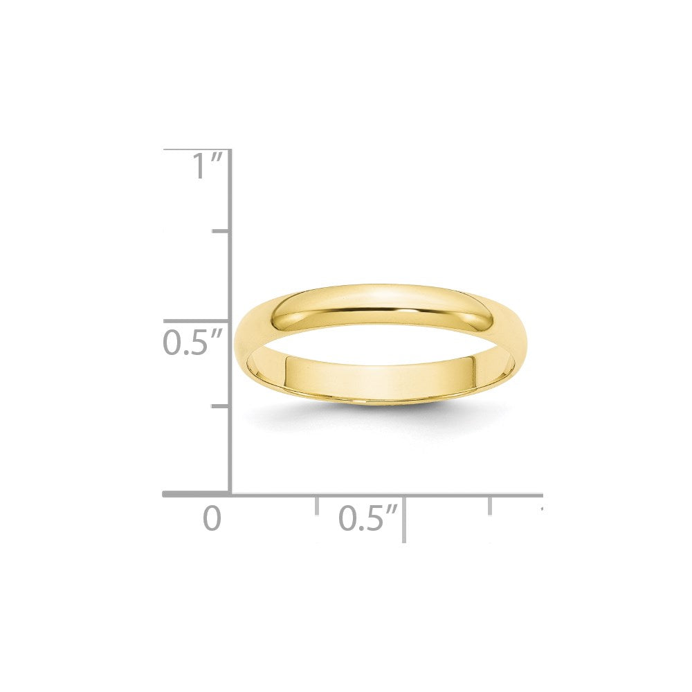 10k Yellow Gold 3mm Lightweight Half Round Wedding Band Size 10.5