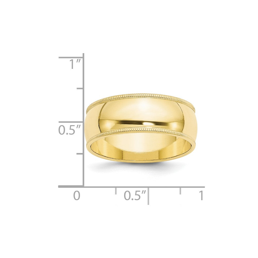 10k Yellow Gold 8mm Milgrain Half Round Wedding Band Size 9