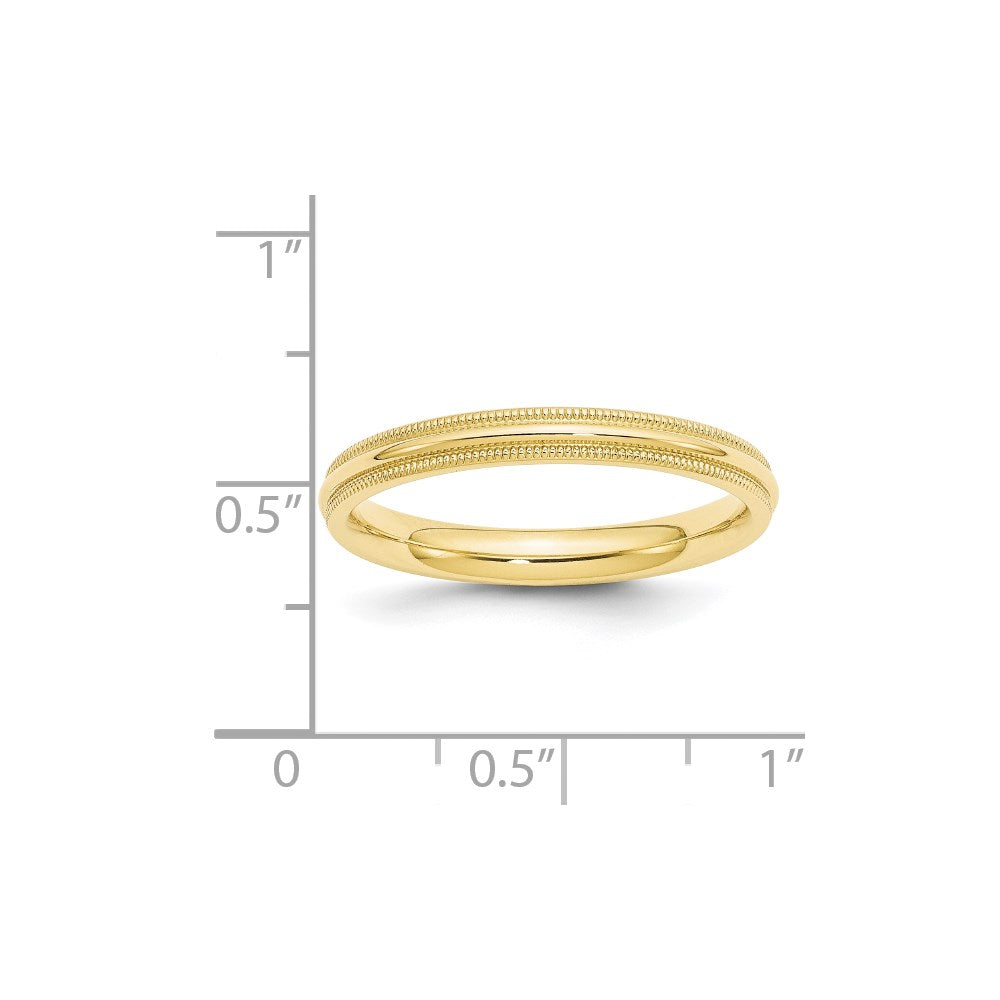 10k Yellow Gold 3mm Milgrain Half Round Comfort Fit Wedding Band Size 14