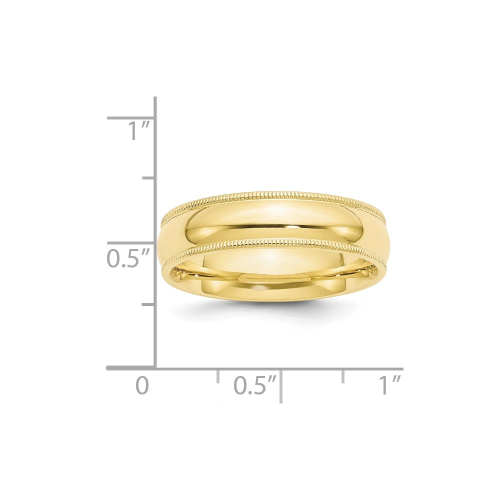 10k Yellow Gold 6mm Milgrain Half Round Comfort Fit Wedding Band Size 13.5