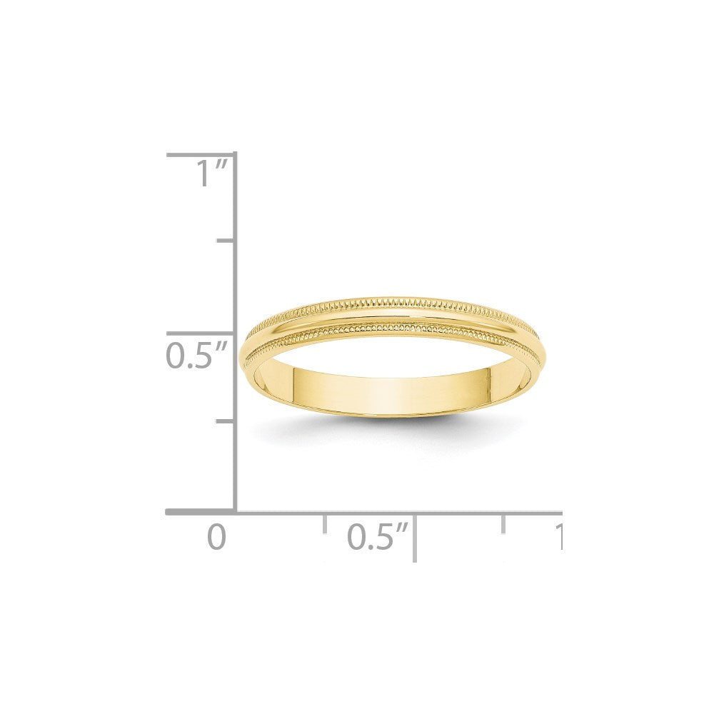 10k Yellow Gold 3mm Lightweight Milgrain Half Round Wedding Band Size 10