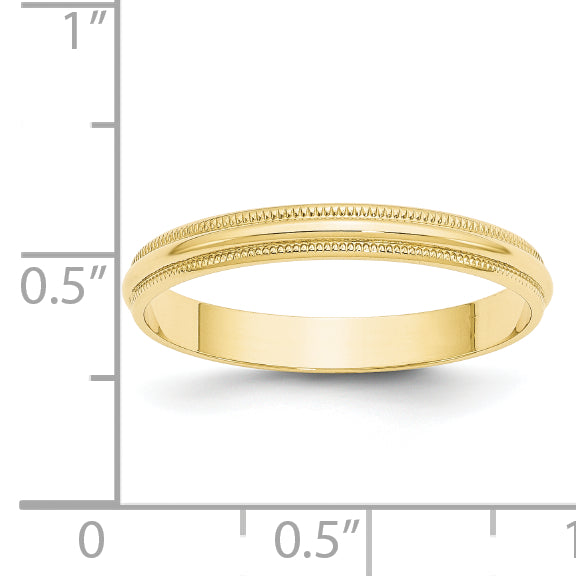 10KY 3mm LTW Milgrain Half Round Band Size 4 - 14 1ML030