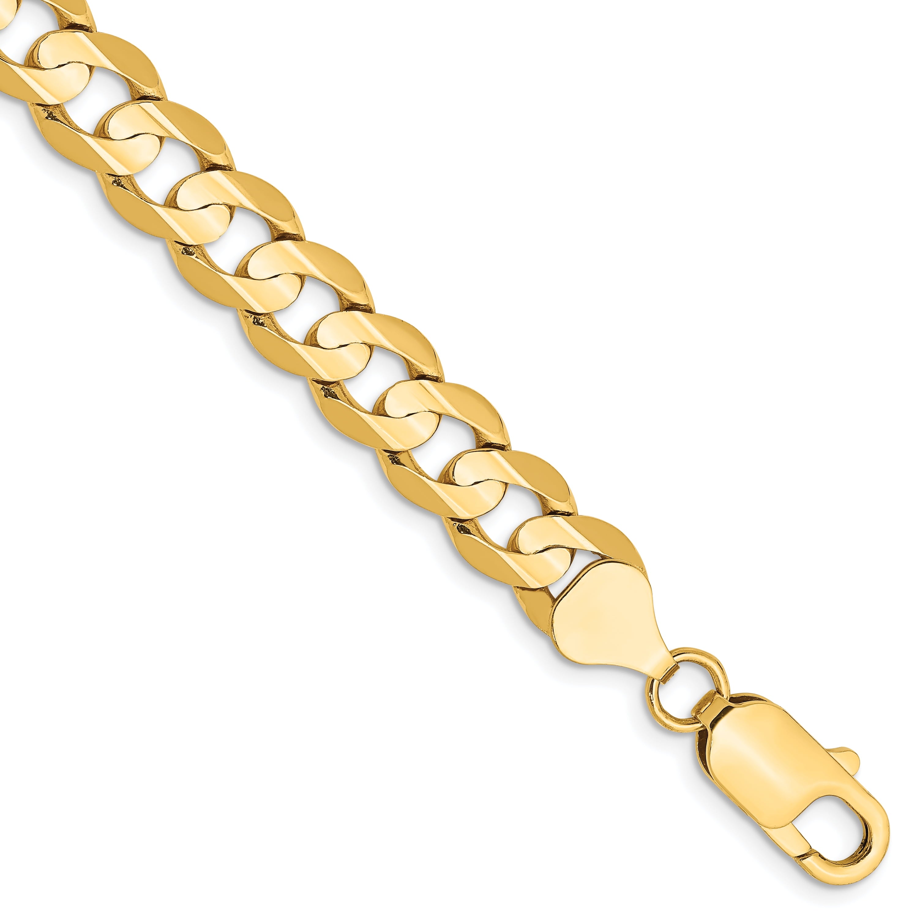 14K 8 inch 7.5mm Open Concave Curb with Lobster Clasp Bracelet