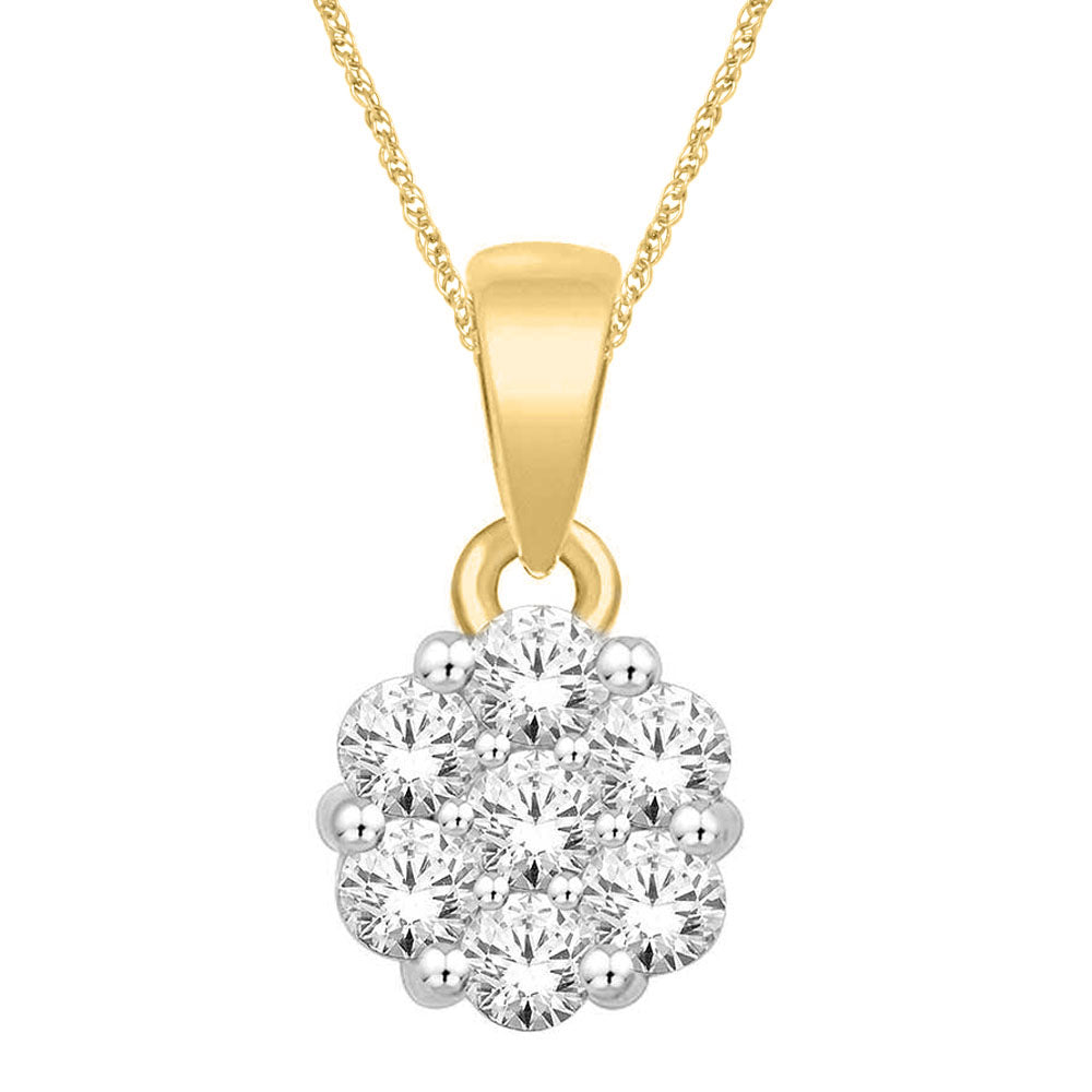 14K Yellow Gold 1/2 Ct.Tw. Diamond Flower Pendant