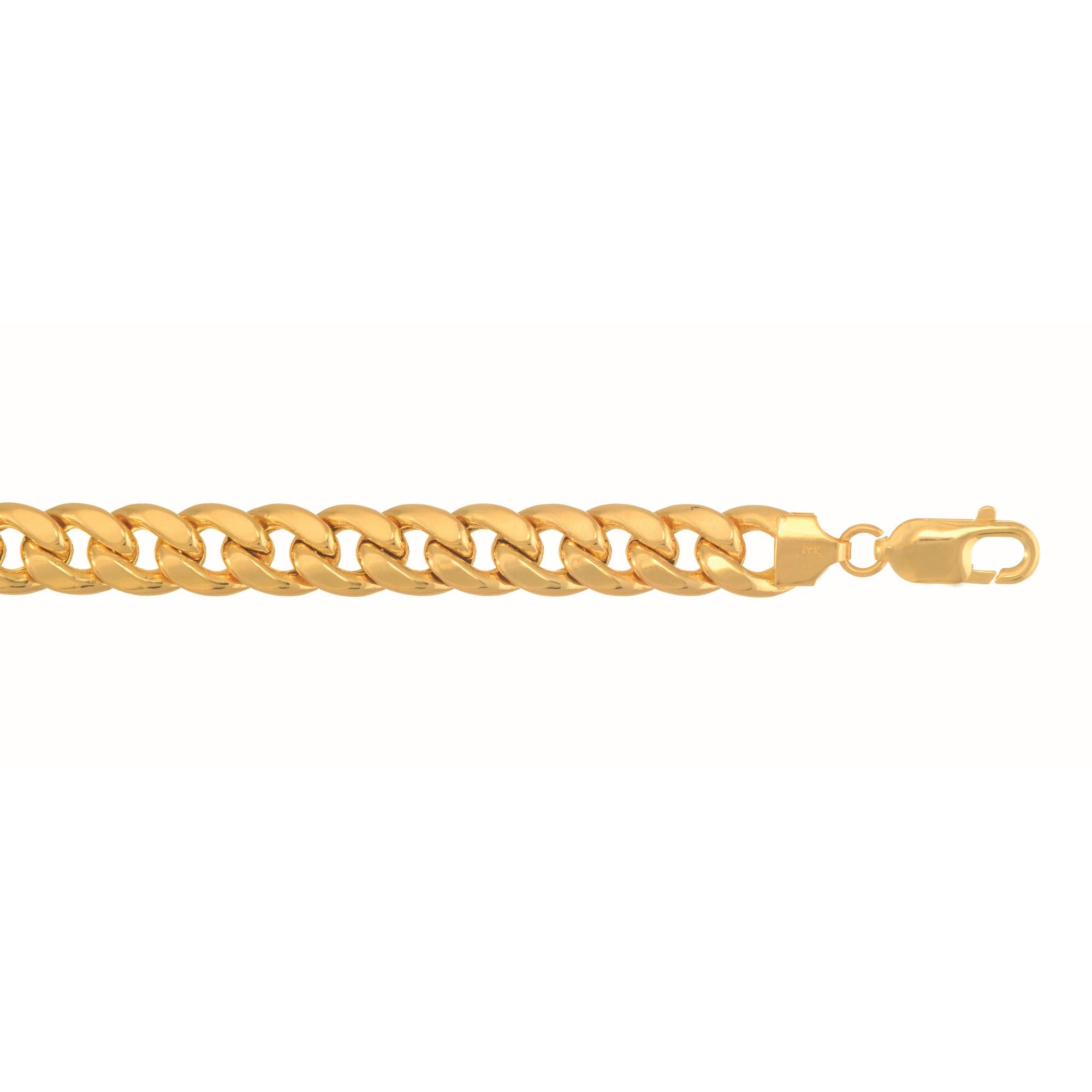 10K Yellow Gold 8mm Semi-Solid Miami 22" Chain with Lobster Lock