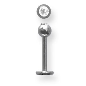 Solid Titanium Labret w Press Fit Gem Ball 16G (1.3mm) 3/8 (10mm) Long BDLTG16-40-4-UCCL