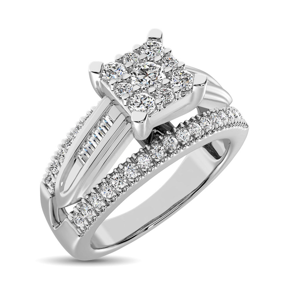 Sterling Silver 1/2 Ctw Diamond Square Frame Enagement Ring