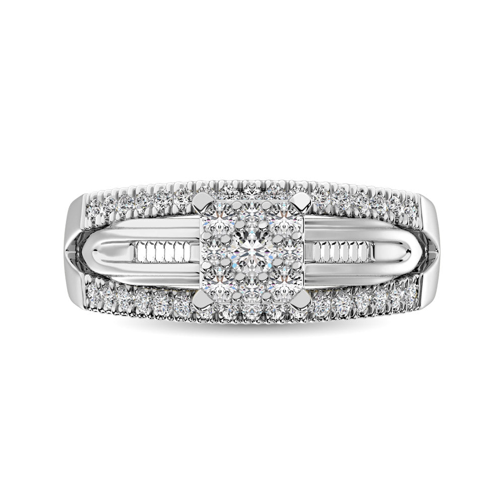 Sterling Silver 1/2 Ctw Diamond Square Frame Enagement Ring