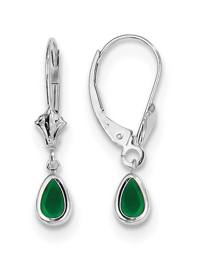 14k White Gold 6x4mm Emerald/May Earrings XBE281