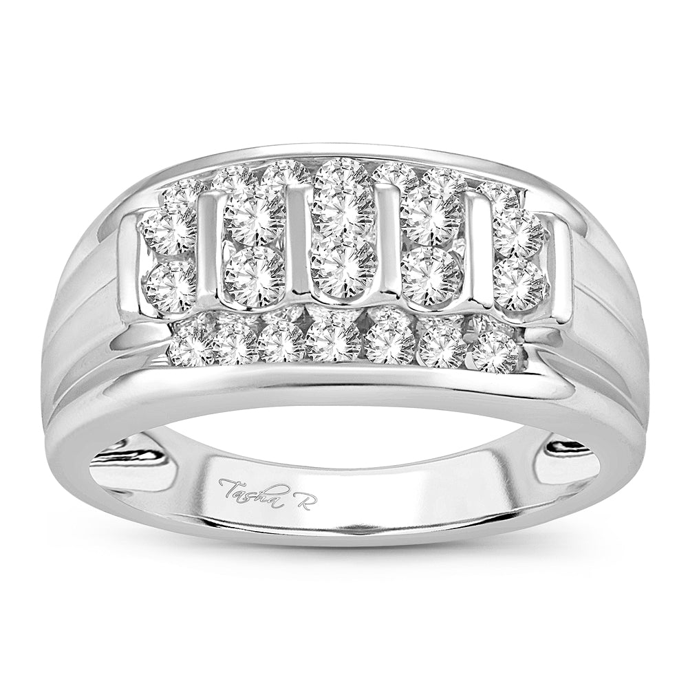 14K White Gold Elegant  1.00Ct Diamond Mens Ring