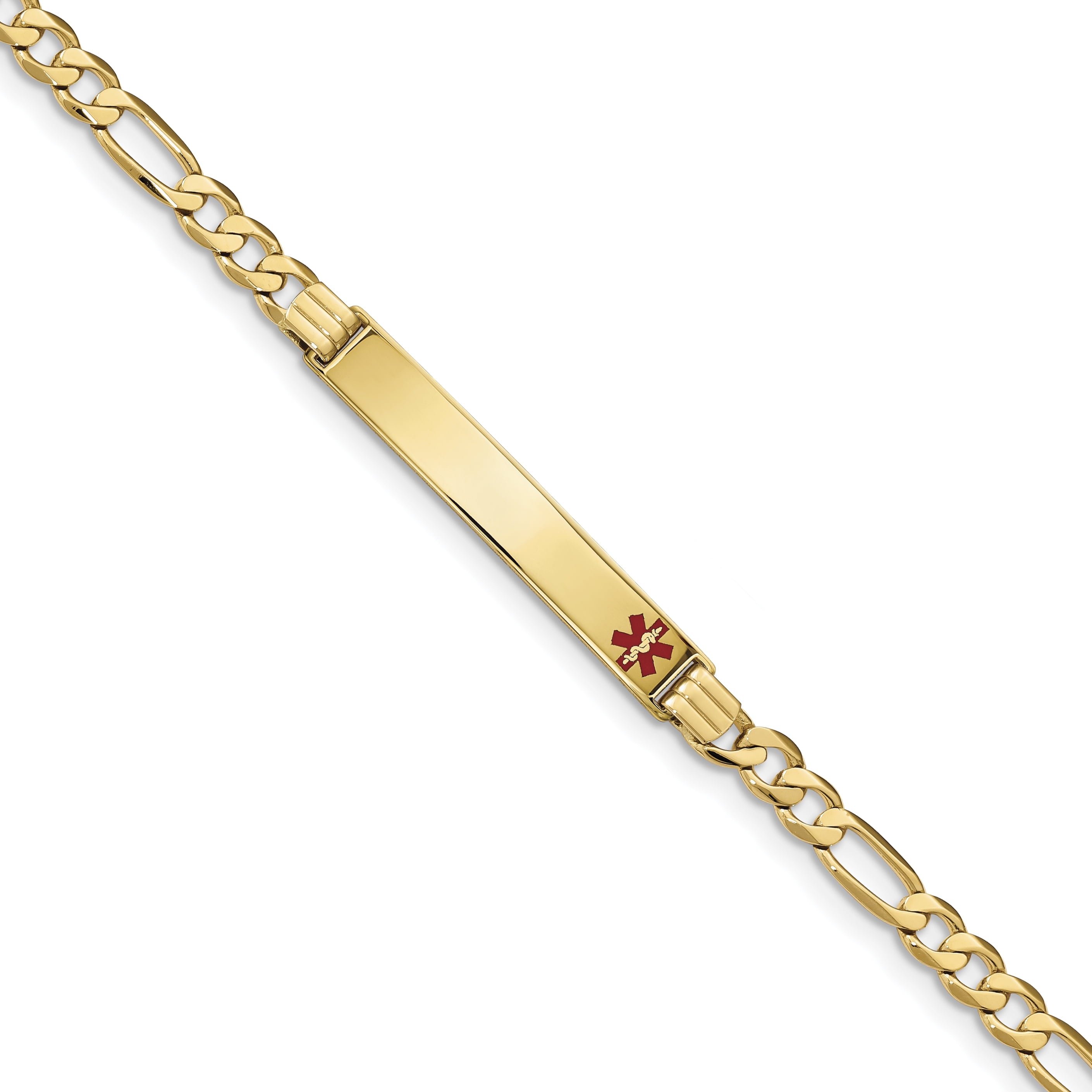 14K Medical Red Enamel Flat Figaro Link ID Bracelet