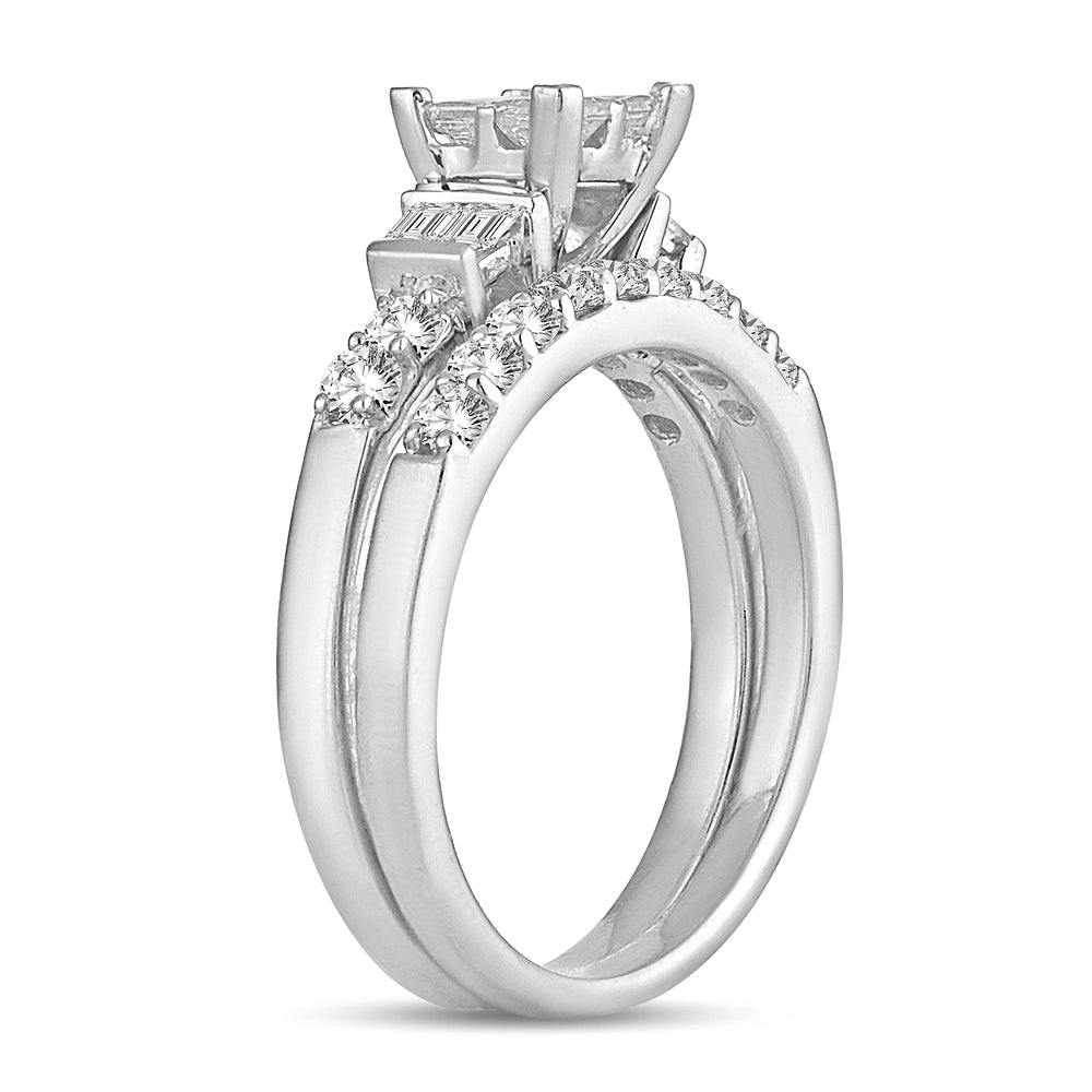 14K White Gold Elegant  1.00Ct Princess Cut Diamond Bridal Ring