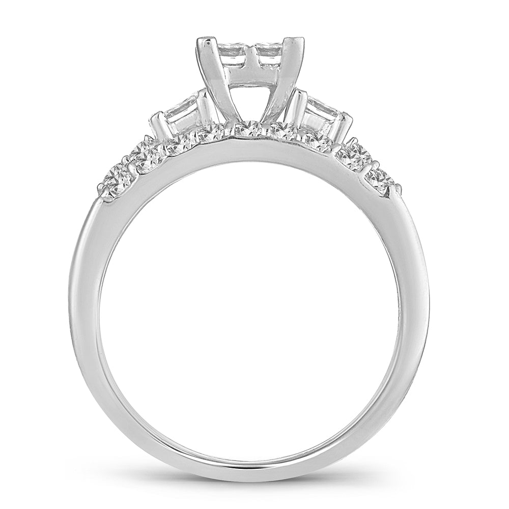 14K White Gold Elegant  1.00Ct Princess Cut Diamond Bridal Ring