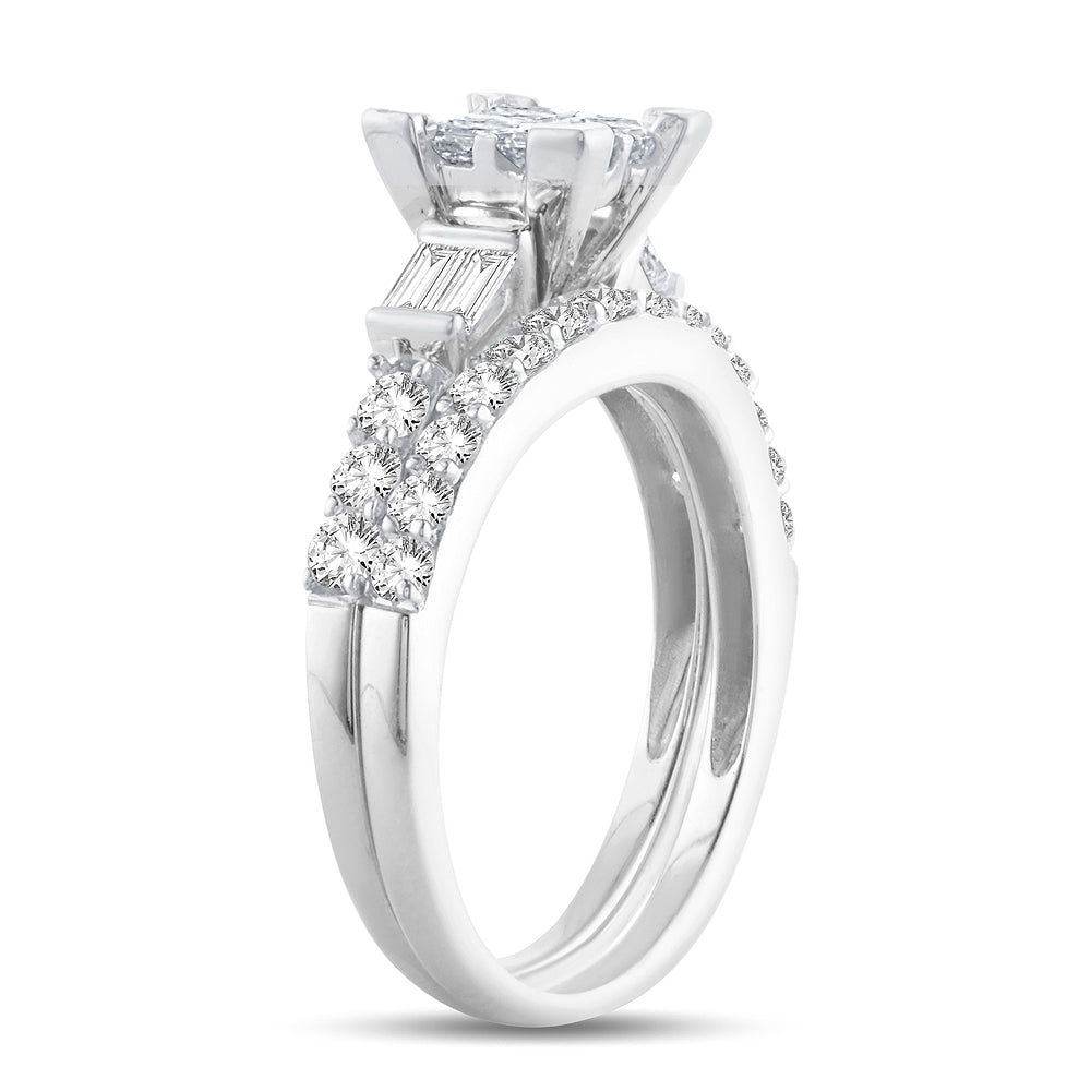 14K White Gold Magnifcnet  1.50Ct Diamond Bridal  Ring