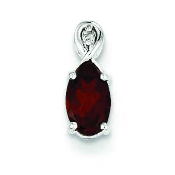 Sterling Silver Rhodium Plated Diamond & Garnet Oval Pendant QP2984GA