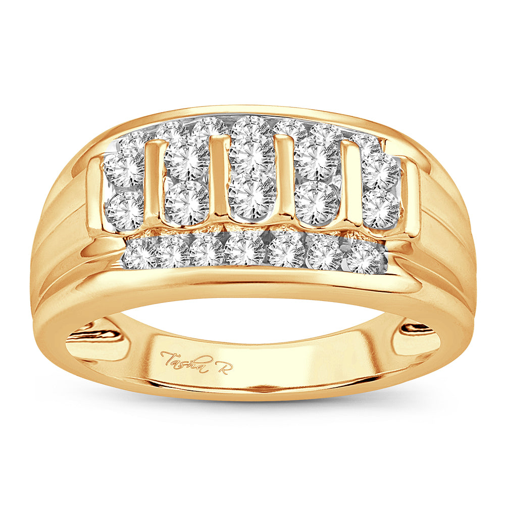 14K Yellow Gold Elegant  1.00Ct Diamond Mens Ring