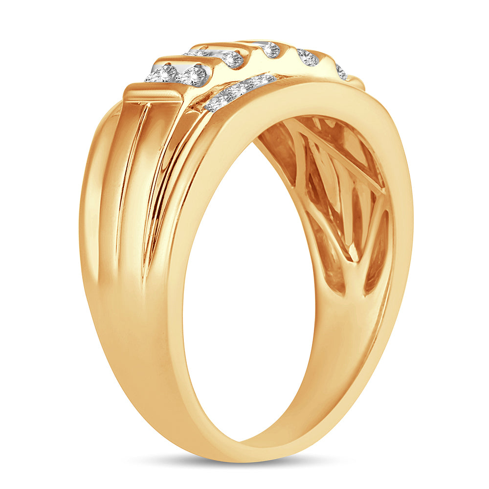 14K Yellow Gold Elegant  1.00Ct Diamond Mens Ring