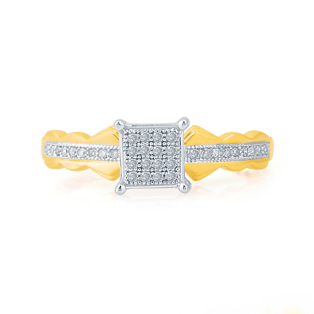 10K Yellow Yellow Gold Ladies Ring With 0.11 Ct Round Micro Pave Diamonds