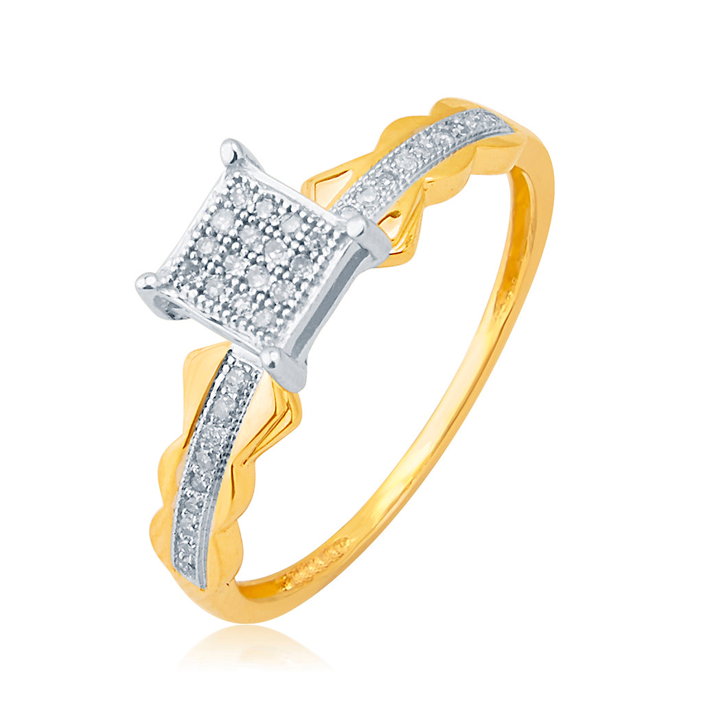 10K Yellow Yellow Gold Ladies Ring With 0.11 Ct Round Micro Pave Diamonds