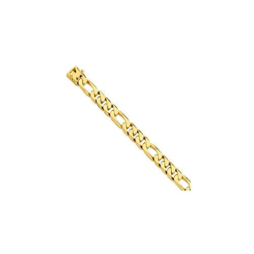 14K 9 inch 10mm Hand Polished Figaro Link with Box Catch Clasp Bracelet