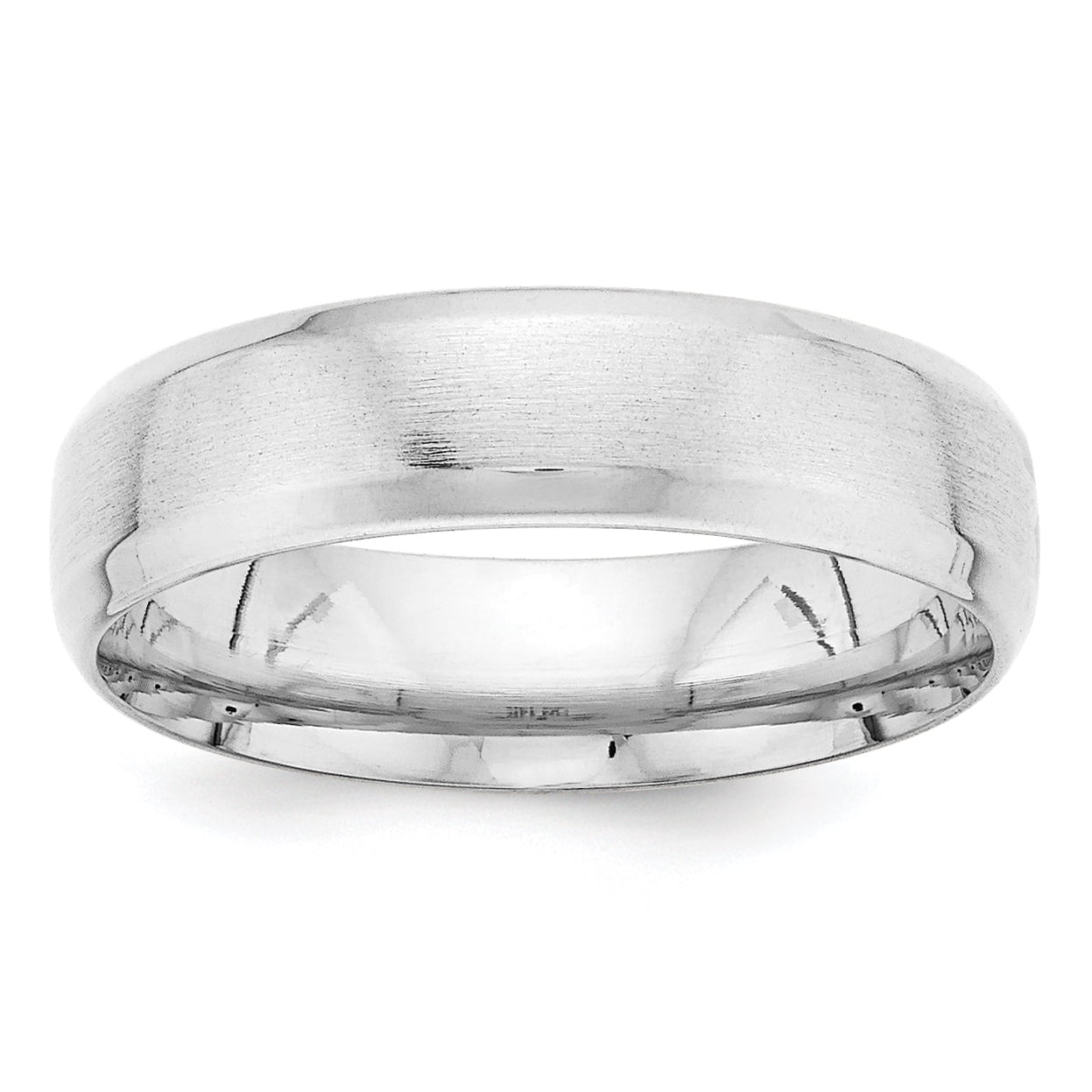 14k White Gold 6mm Standard Weight Comfort Fit Brushed Satin with Polished Beveled Edge Wedding Band Size 12