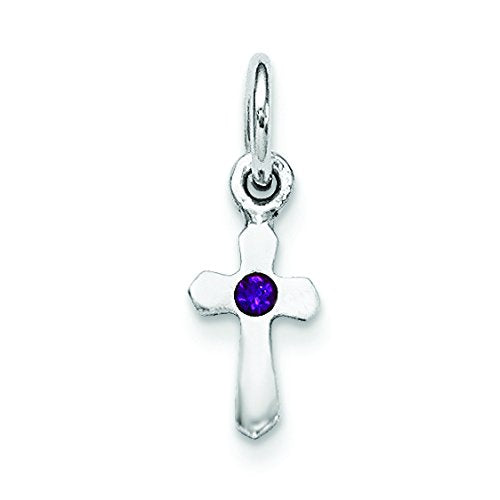 Sterling Silver RH Plated Child's Preciosca Crystal Feb Cross Pendant QP4033FEB