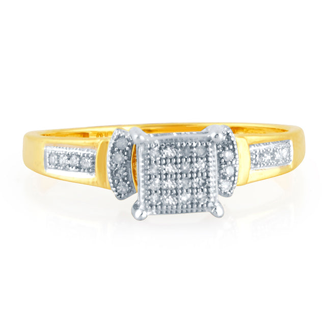 10K Yellow Yellow Gold Ladies Ring With 0.10 Ct Round Micro Pave Diamond