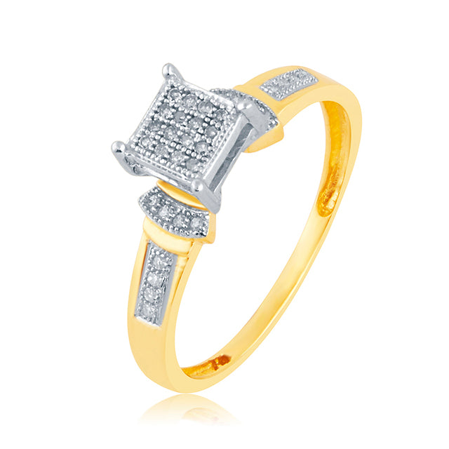 10K Yellow Yellow Gold Ladies Ring With 0.10 Ct Round Micro Pave Diamond