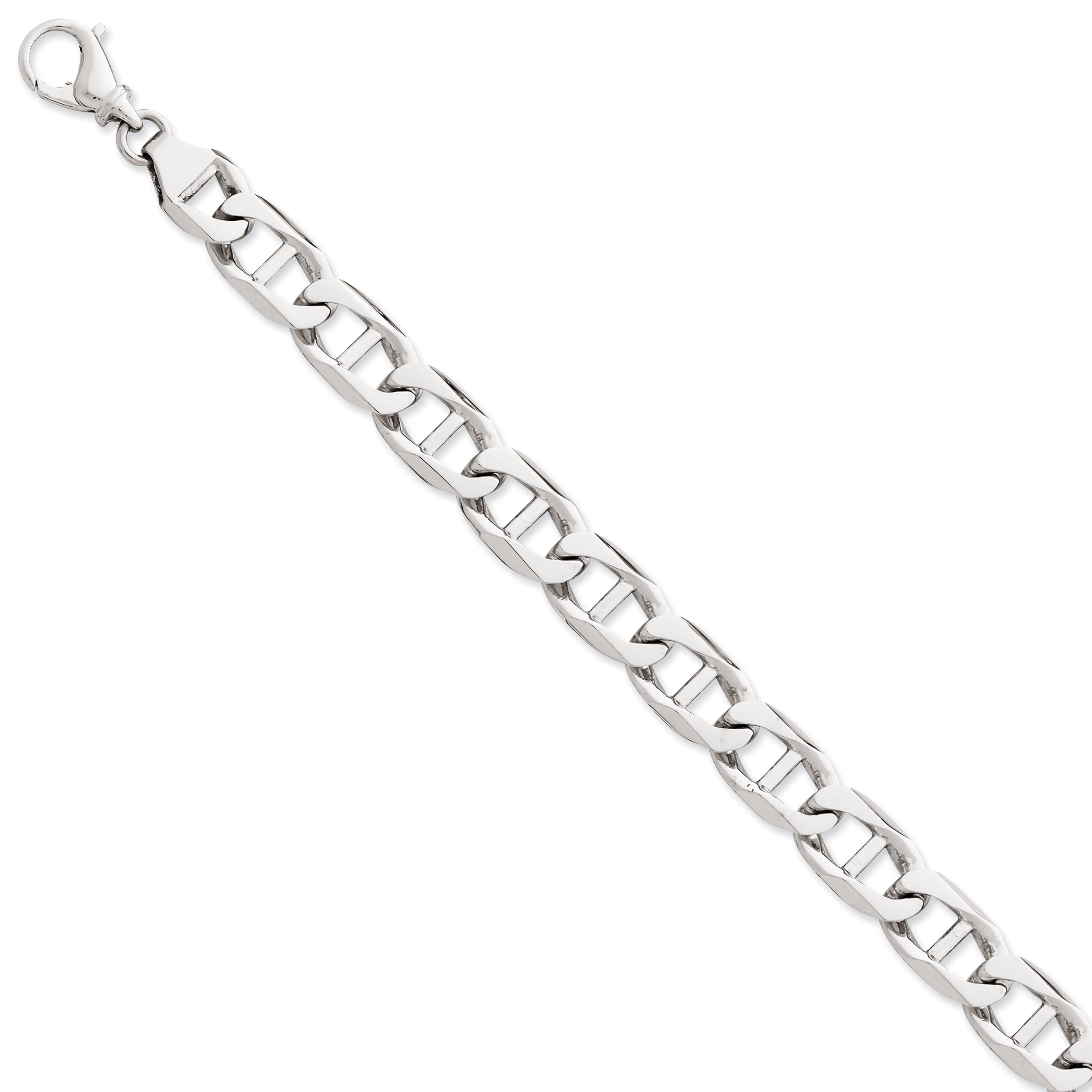 14K White Gold 9 inch 10.3mm Hand Polished Fancy Anchor Link with Fancy Lobster Clasp Bracelet