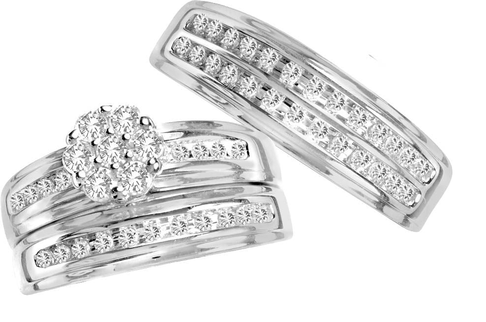 14K White Gold Dazzling  0.82Ct  Diamond Trio Set