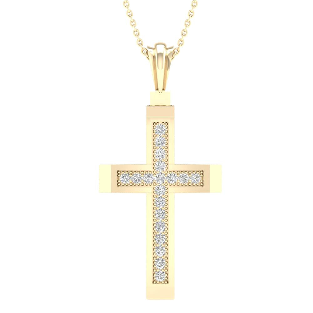 10K Yellow Gold Magnifcnet 0.05Ct Diamond Cross Pendant