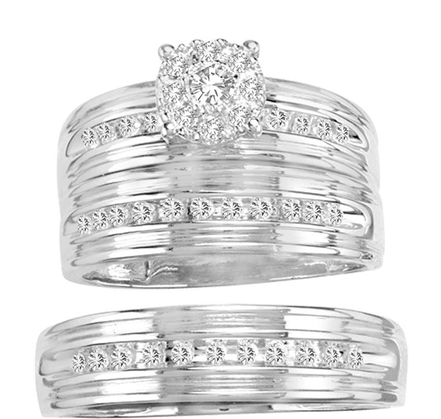 14K White Gold Dazzling 0.40Ct Diamond Trio Set