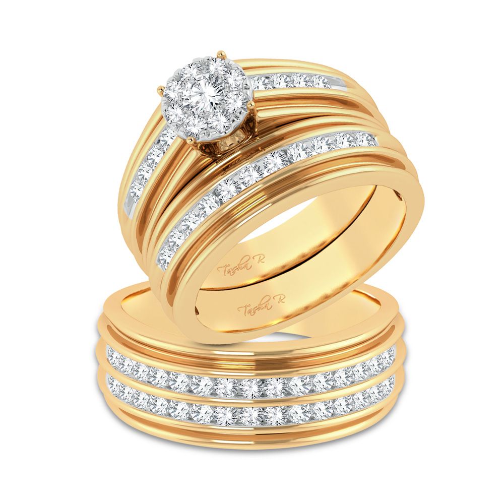 14K Yellow Gold  0.86Ct Diamond Trio Set