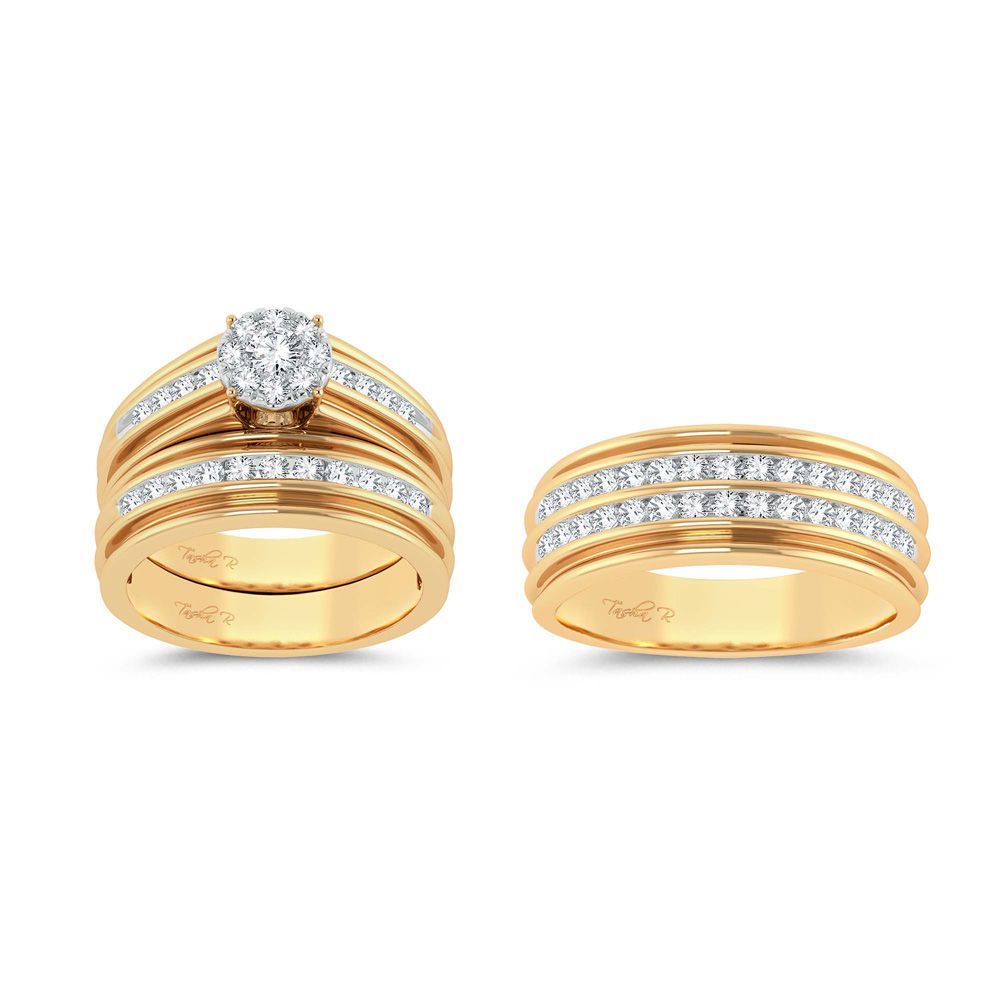 14K Yellow Gold  0.86Ct Diamond Trio Set