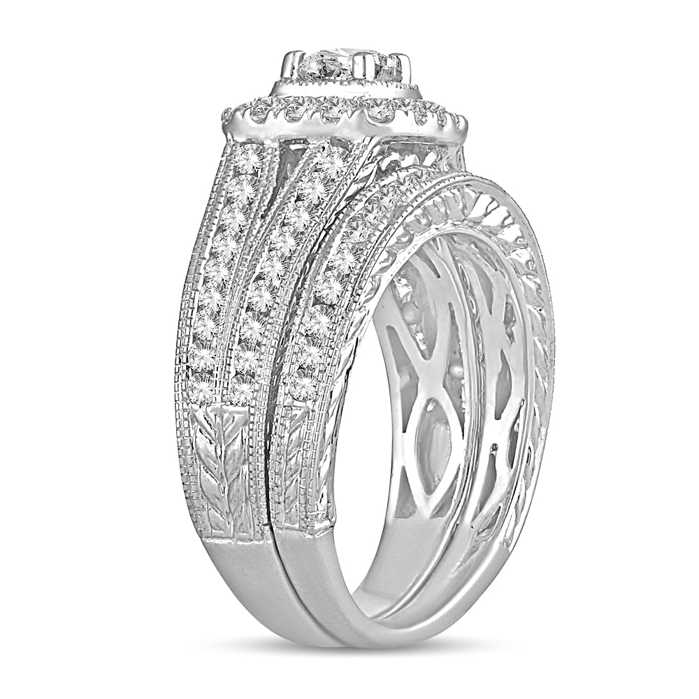 14K White Gold Elegant 1.50Ct Diamond Bridal Ring