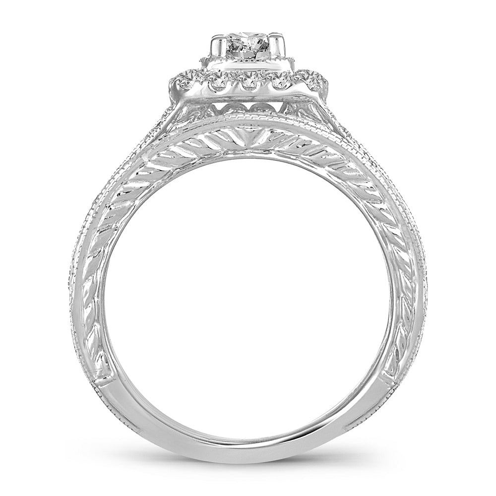 14K White Gold Elegant 1.50Ct Diamond Bridal Ring