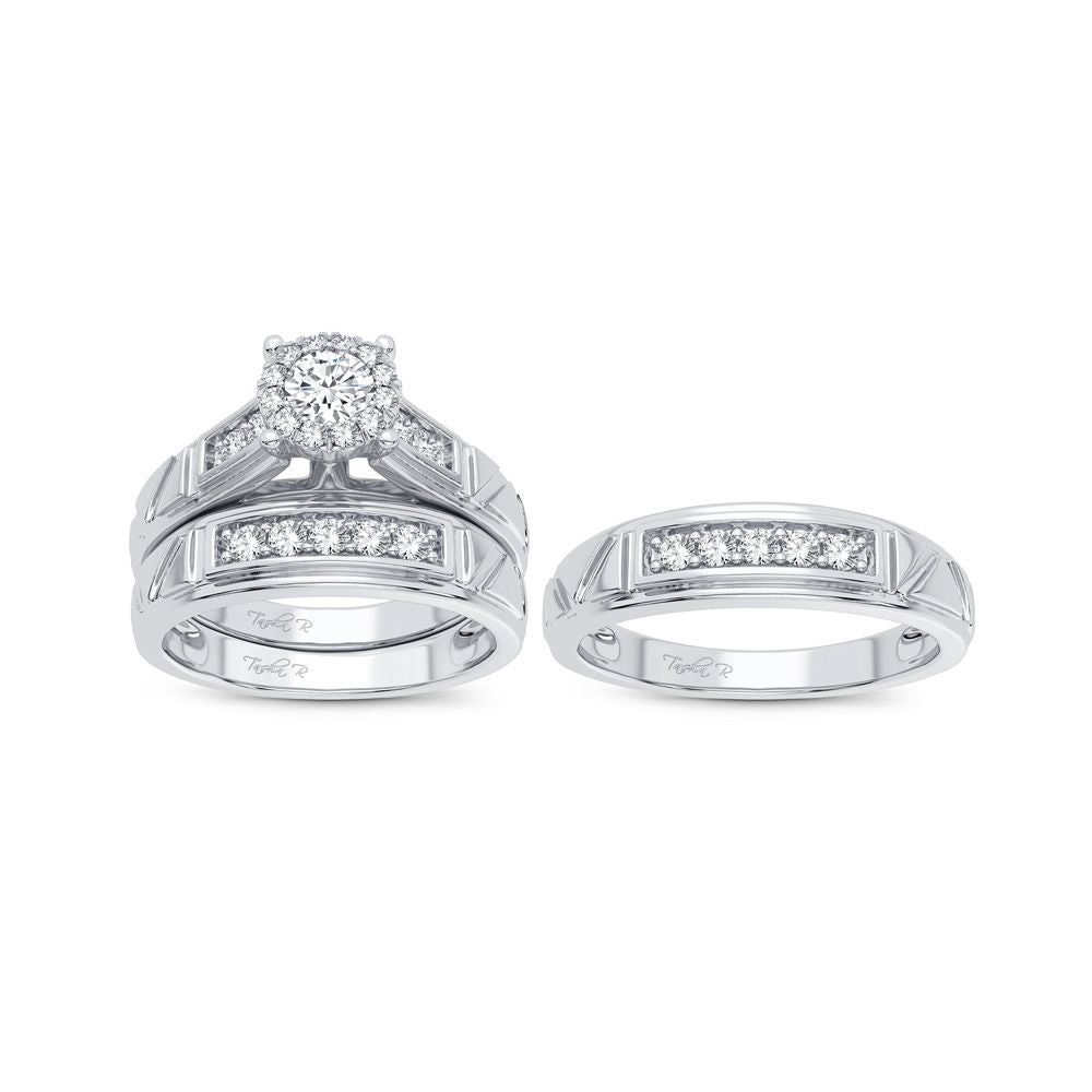 14K White Gold Dazzling 0.78Ct Diamond Trio Set