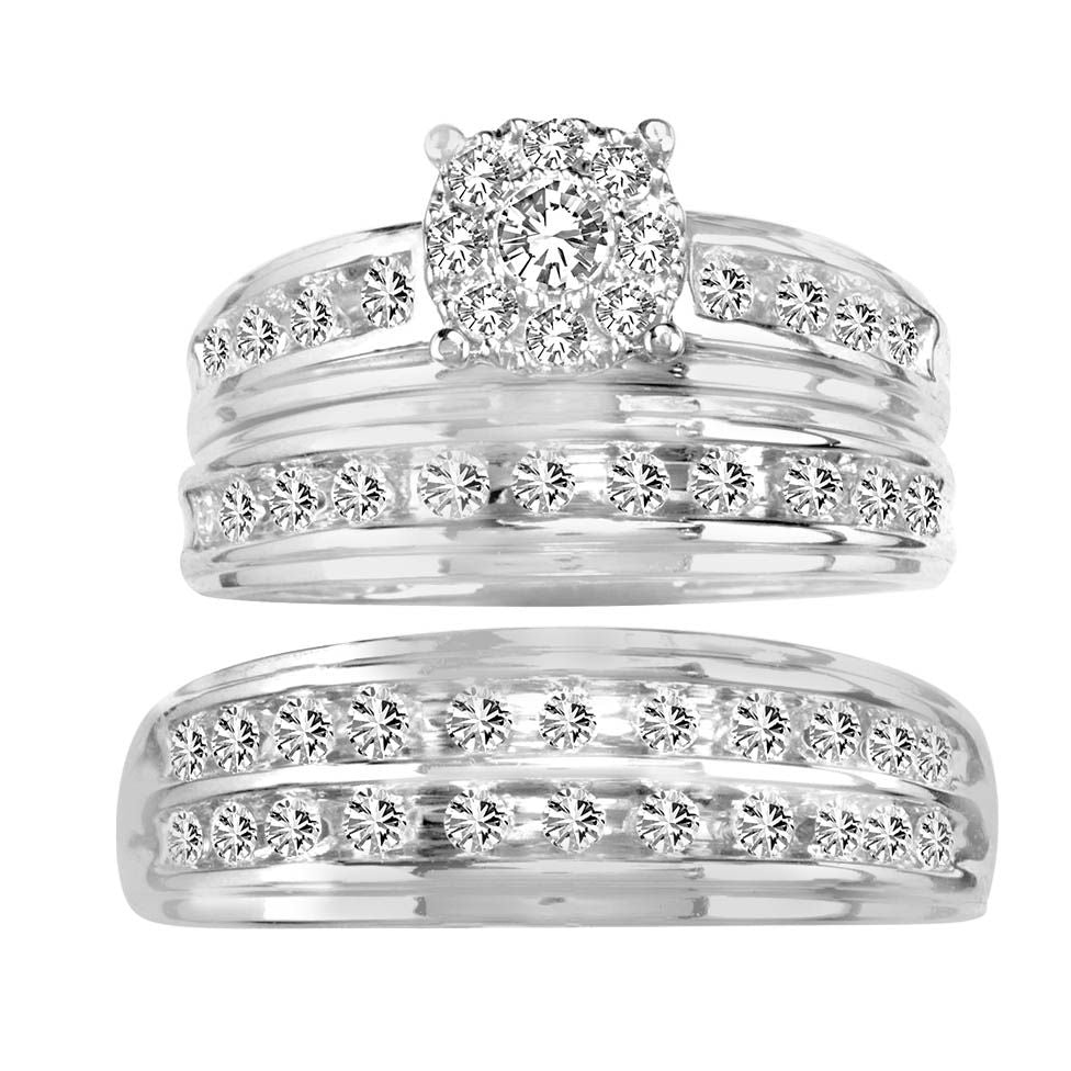 14K White Gold Exquisite 1.08Ct Diamond Trio Set