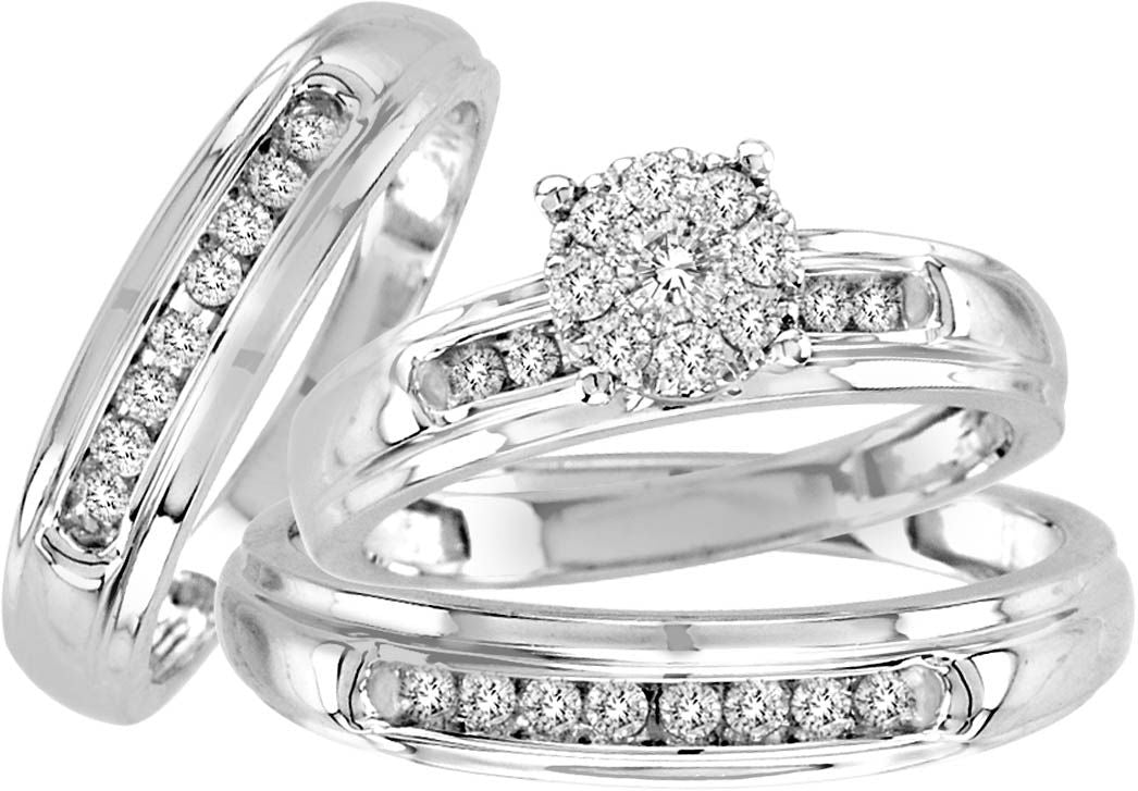 14K White Gold Elegant 0.54Ct Diamond Trio Set