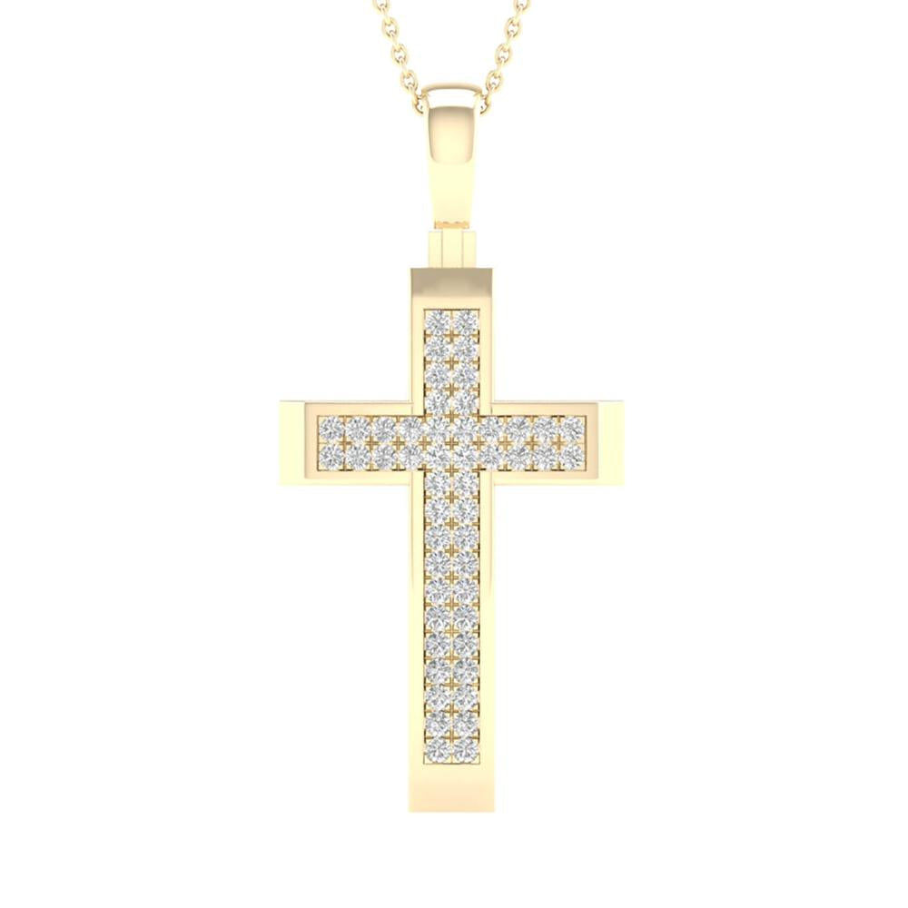 10K Yellow Gold Exquisite 0.15Ct Diamond Cross Pendant