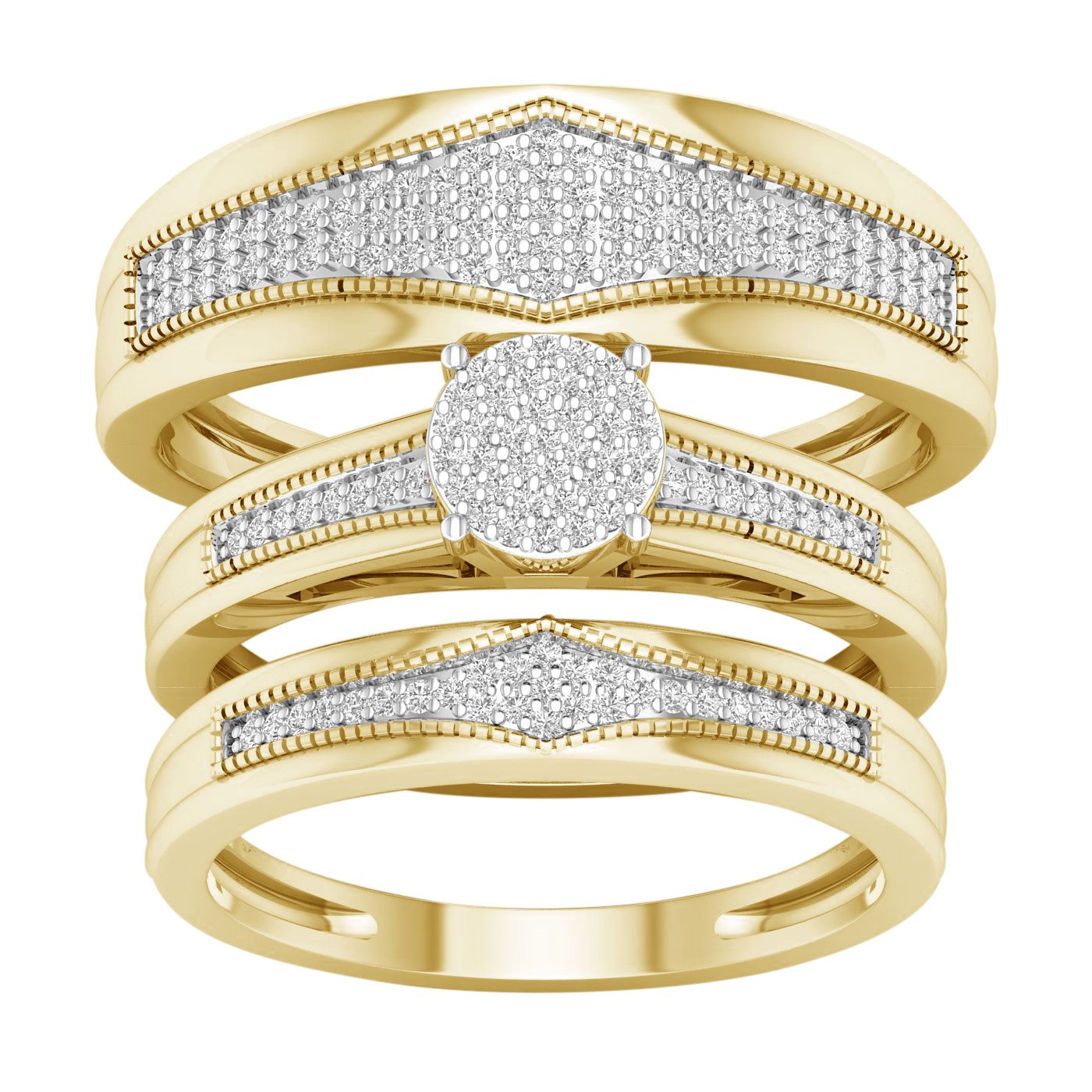 10K Yellow Gold Magnifcnet  0.40Ct  Diamond Trio Set