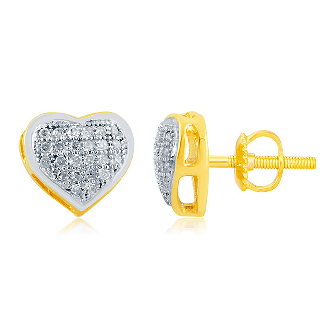 10K Yellow 0.15Ct D-Micropave Earrings Heart