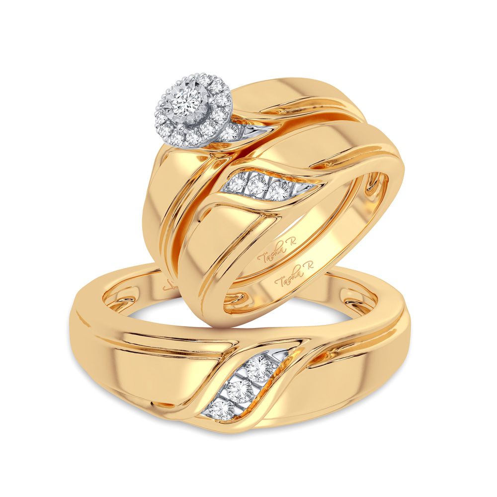 14K Yellow Gold Dazzling 0.20Ct Diamond Trio Set