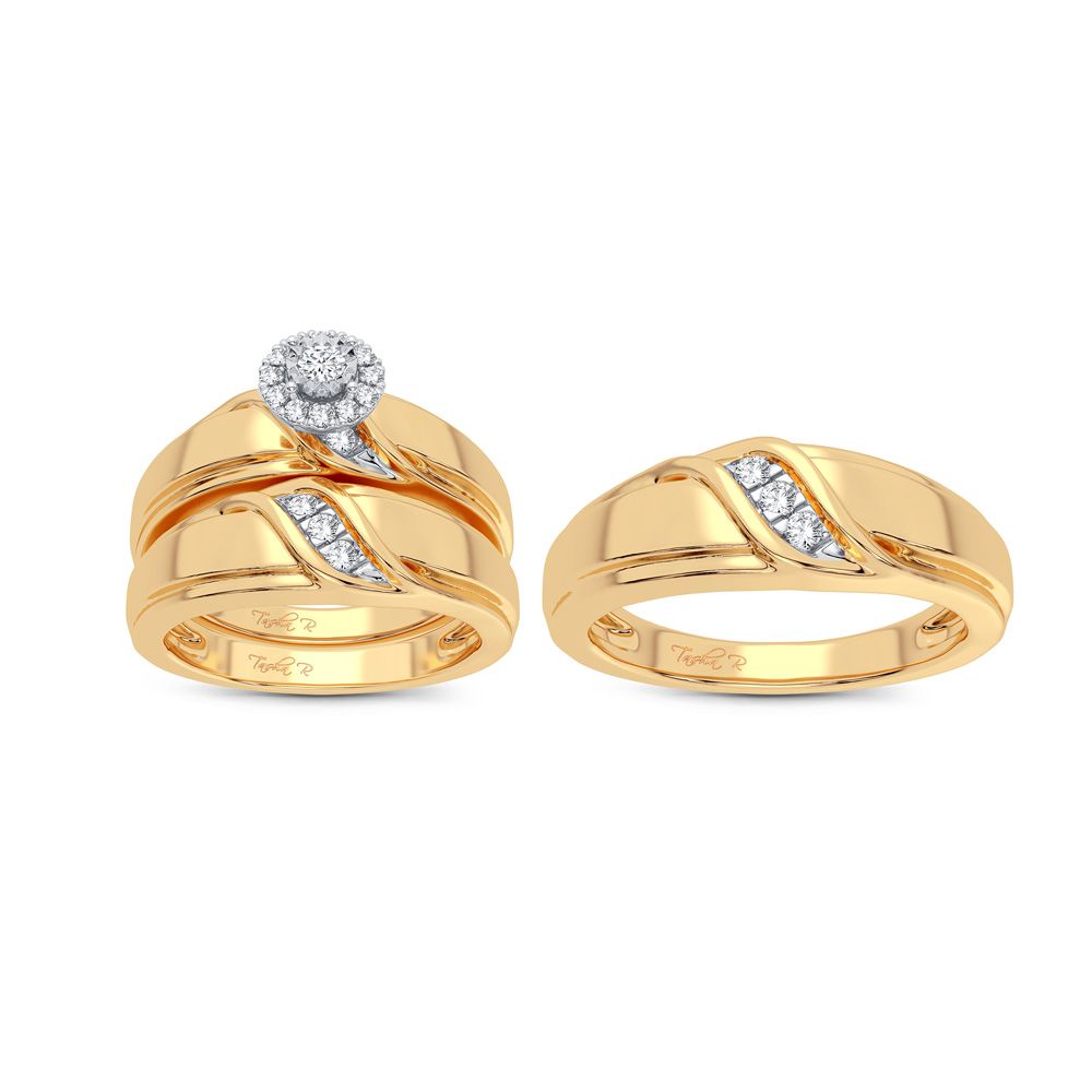 14K Yellow Gold Dazzling 0.20Ct Diamond Trio Set