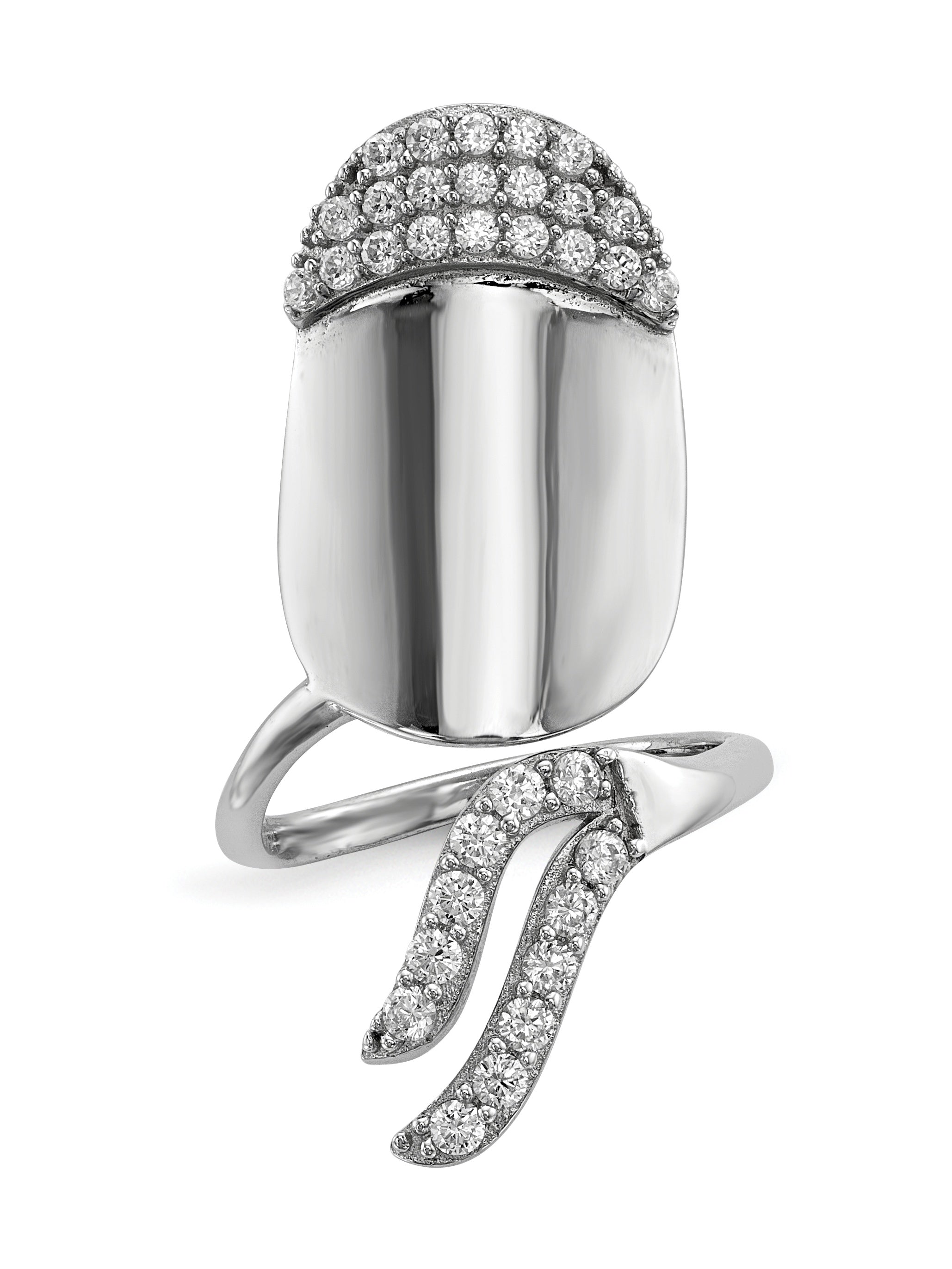 Sterling Silver Rhodium-plated CZ Adjustable Fingernail Ring